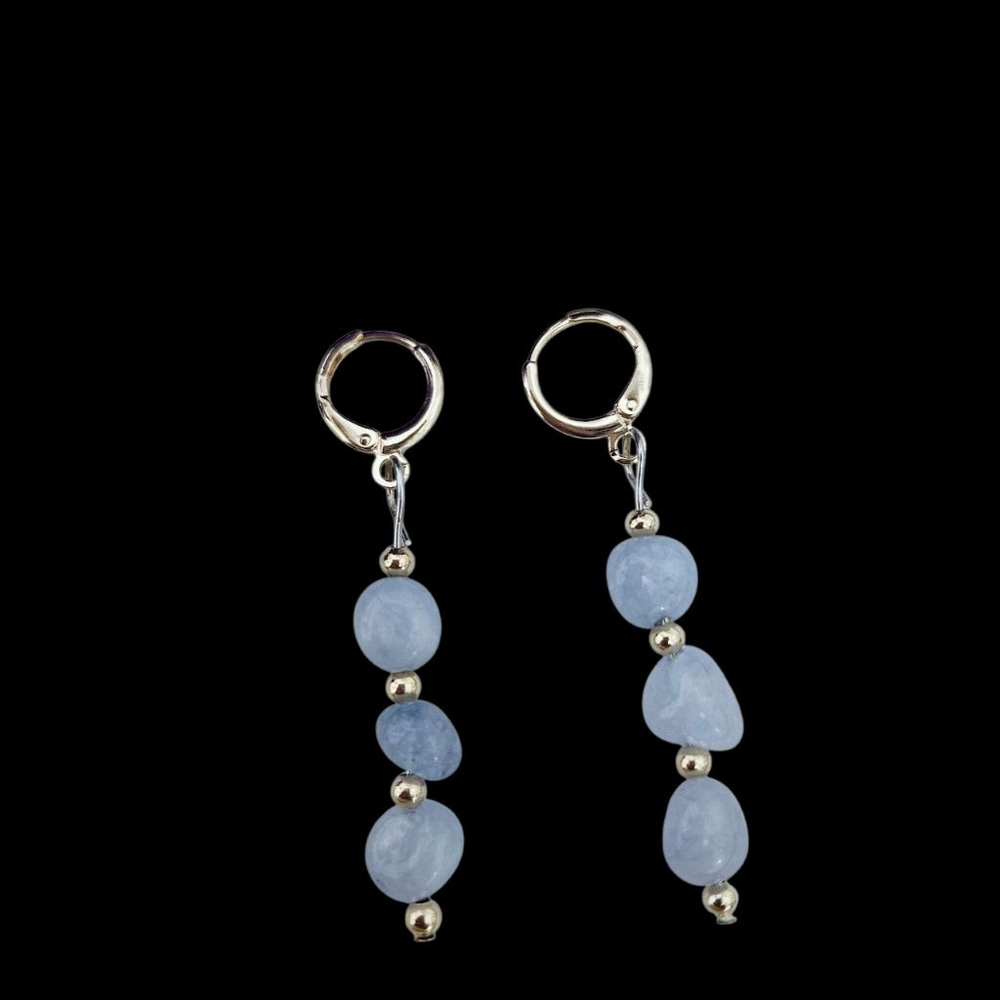 Blue Aquamarine Stone Handmade Earrings Gold Filled - Picture 2 of 3